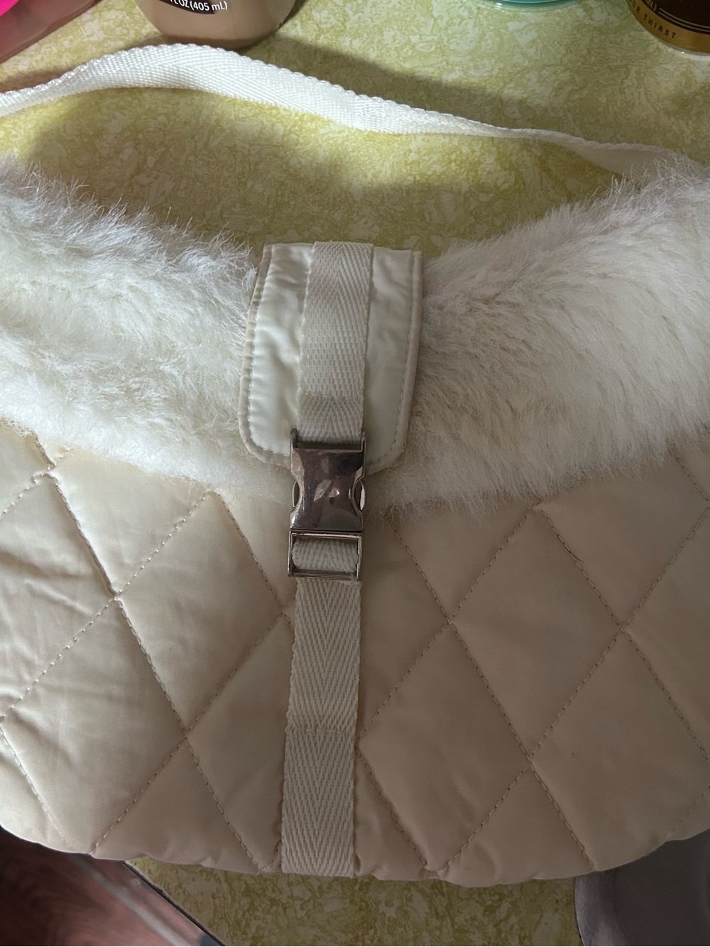 Bath & Body Works Cream Quilted Faux-Fur Shoulder Bag
